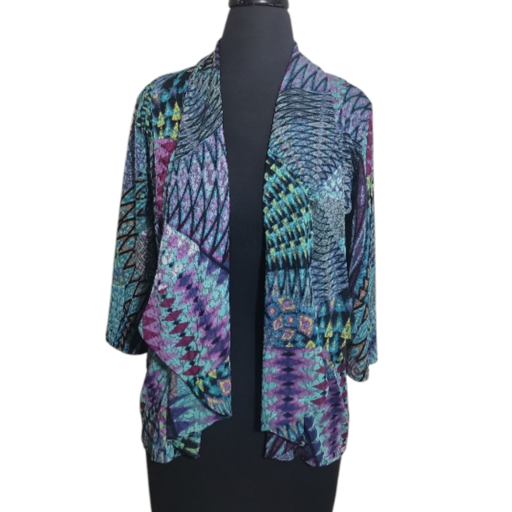 Peck & Peck open asymetrical front multicolor cardigan size small